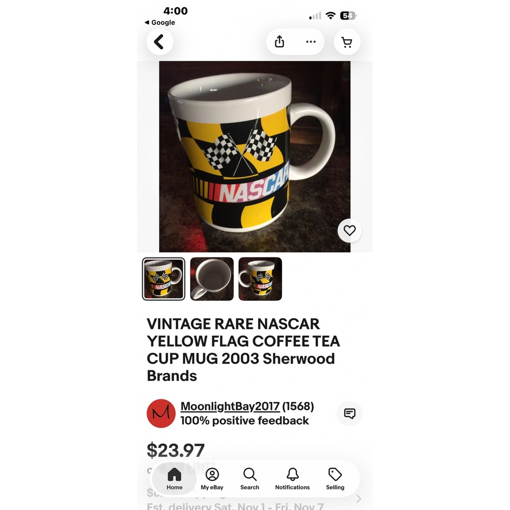 Vintage Rare‎ Nascar Yellow Flag Coffee Tea Cup Mug 2007 Sherwood Brands
